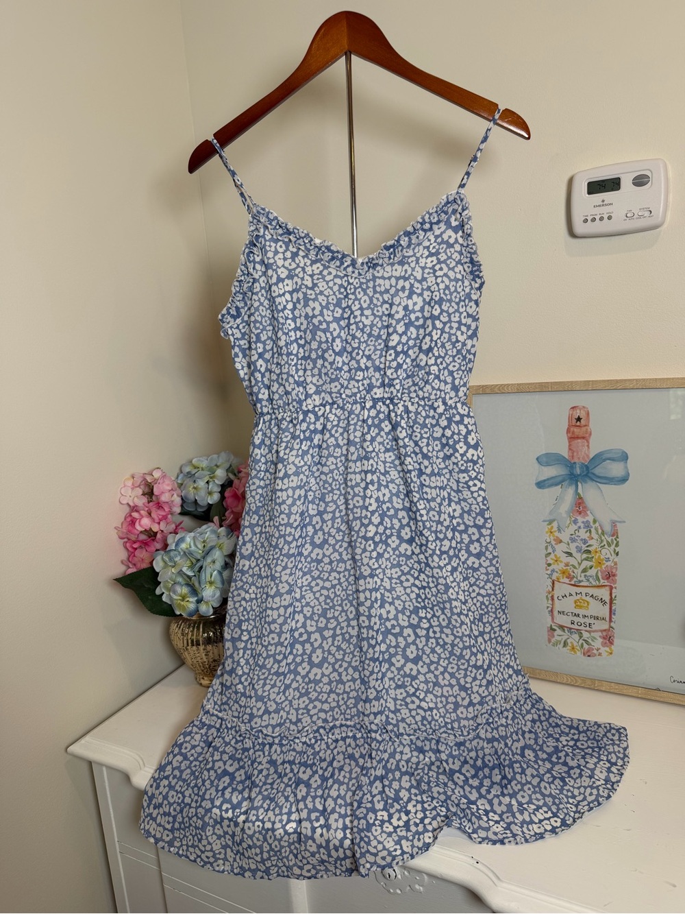 Jenny Boston Blue & White Animal Print Spaghetti-Strap Sundress